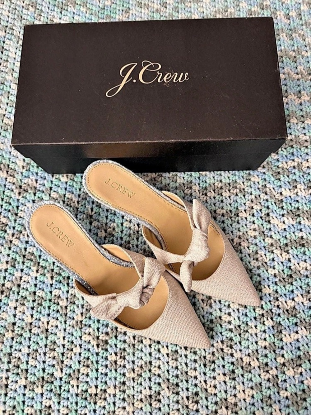 J.Crew Twisted-Knot Penny Sandals in Stripe with Glitter Heel Stripe Glitter